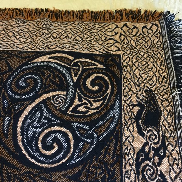 Vintage Celtic Triple Raven Tapestry Afghan Throw by Artist Jen Delyth - Picture 13 of 16